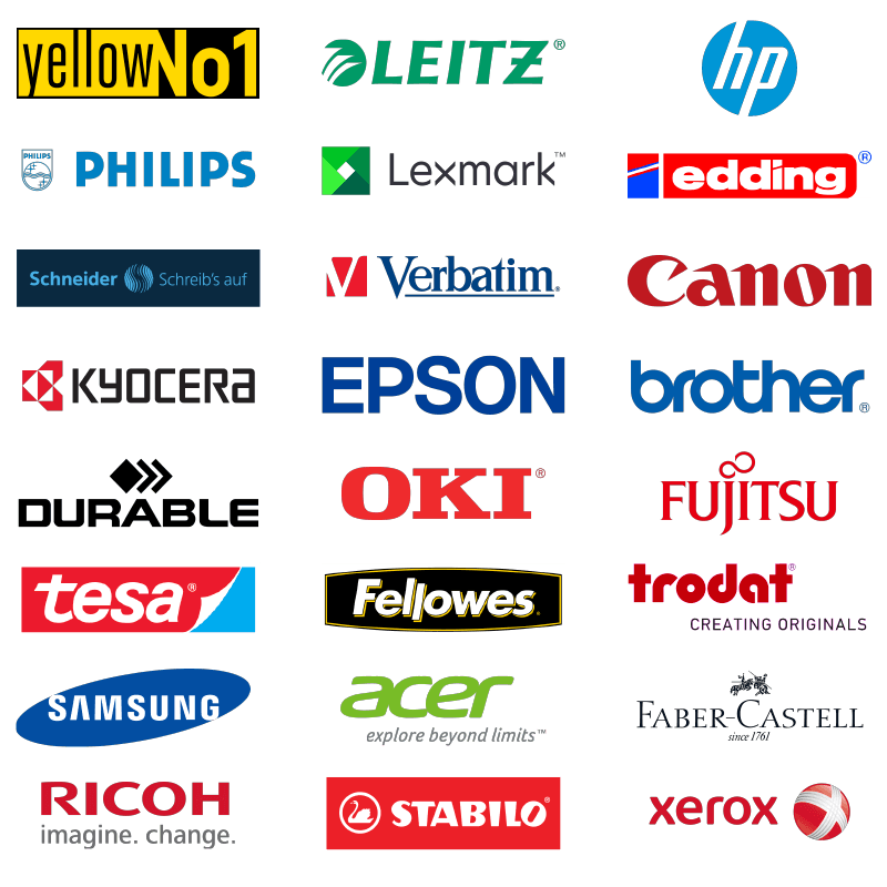 Logo Büromaterial und Bürobedarf von Leitz, edding, Schneider, Durable, Logitech, Samsung, Stabilo