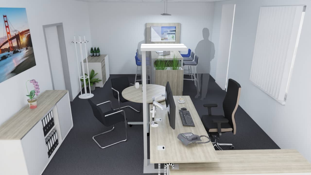 Büromöbel und Einrichtung Einzelbüro mit Besprechungsecke - Ansicht 1