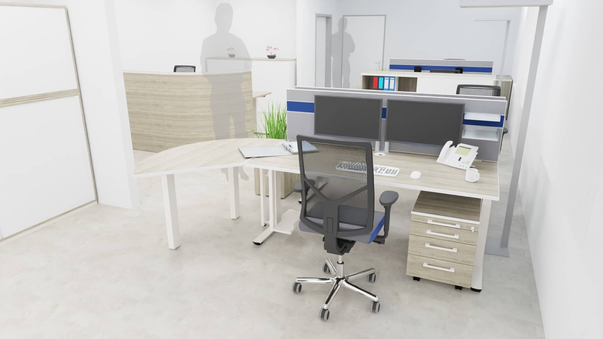 Büromöbel und Büroeinrichtung Großraumbüro mit Empfang - 6 Plätze - Ansicht 1